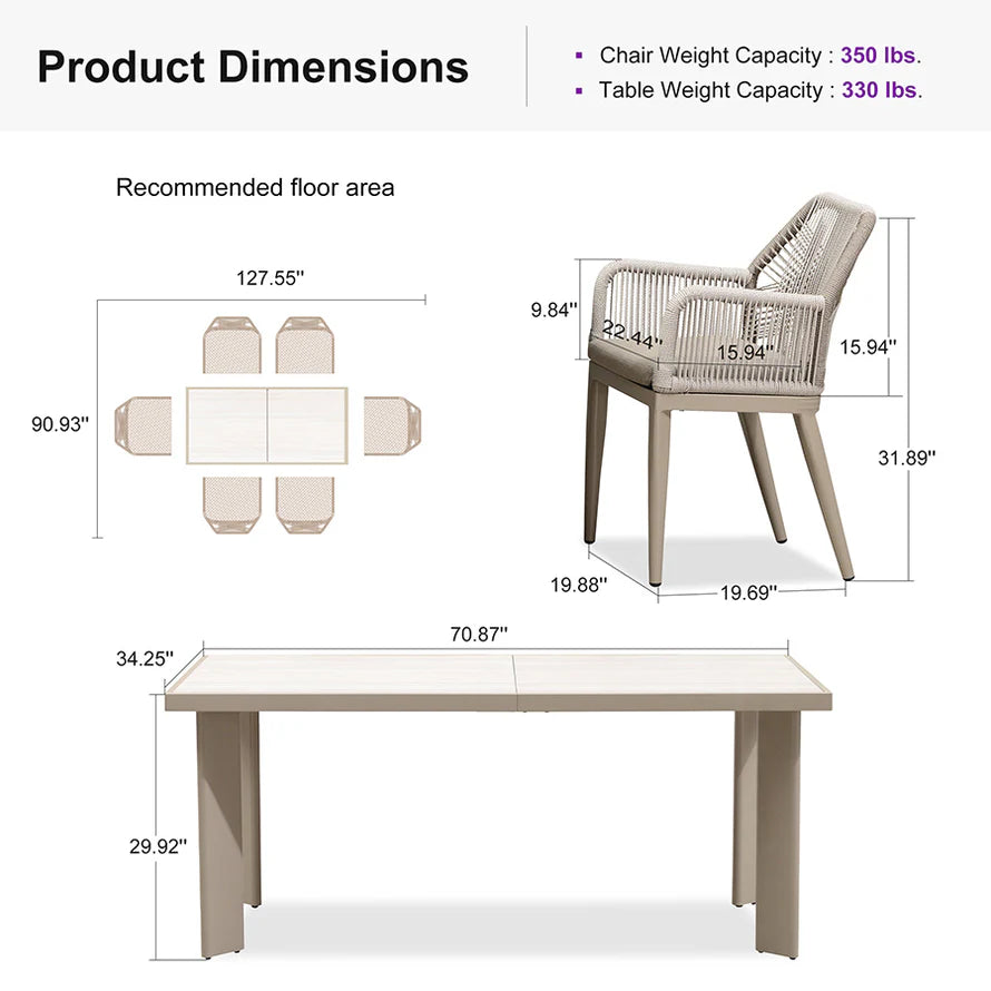 7 to 11 Piece Outdoor Dining Set with Sunbrella Cushions